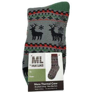 Muk Luks Mens Thermal Crew Socks Christmas Reindeer Fair Isle Non-Slip Size 9-12